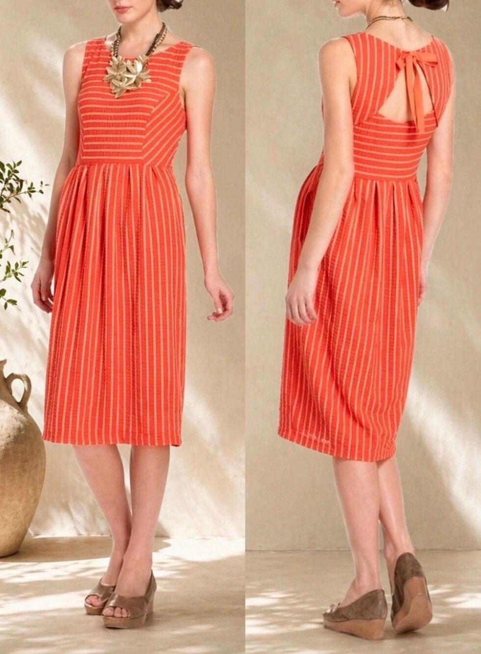 Anthropologie seersucker dress by Postmark 9-H15 ST CL orange sz Large